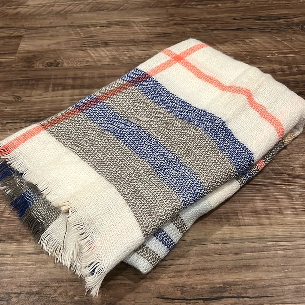 Neutral Blue and Pink Blanket Scarf